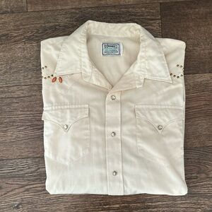 VINTAGE 70s H BAR C WESTERN SHIRT PEARL SNAP STUDDED YOKE LONG SLEEVE MEN M/L
